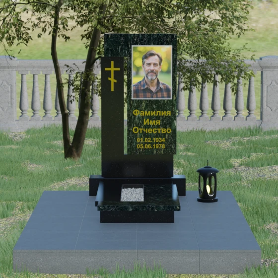 Комбинированный памятник с Г-образным элементом, гранит Балтик грин, вид 2