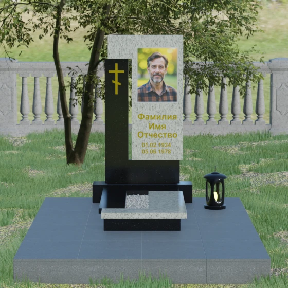 Комбинированный памятник с Г-образным элементом, гранит Мансуровский, вид 2