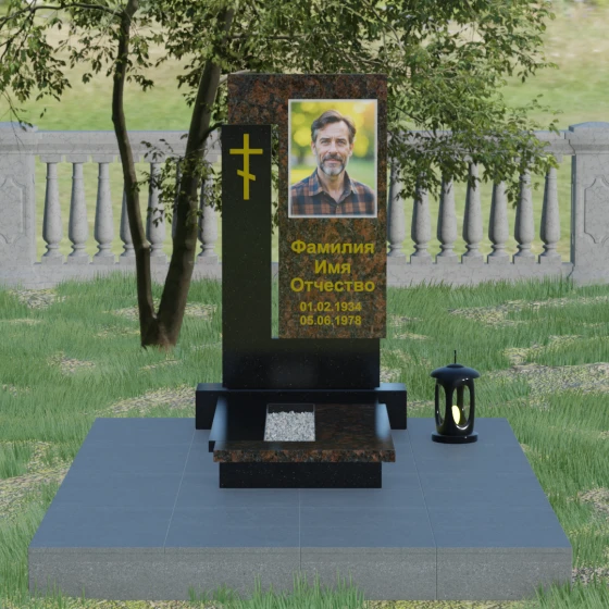 Комбинированный памятник с Г-образным элементом, гранит Дымовский, вид 2