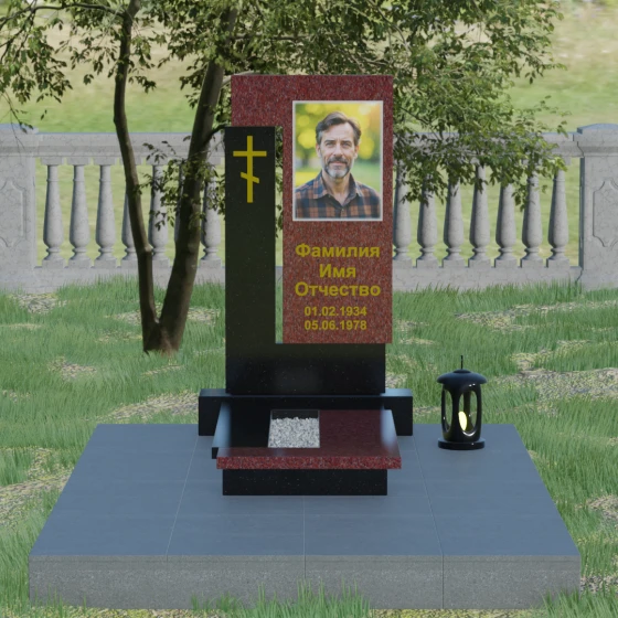 Комбинированный памятник с Г-образным элементом, гранит Лезниковский, вид 2