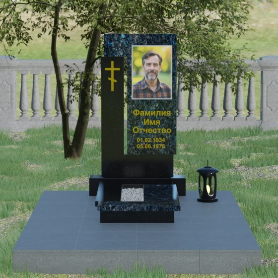 Комбинированный памятник с Г-образным элементом, гранит Блю Перл, вид 2