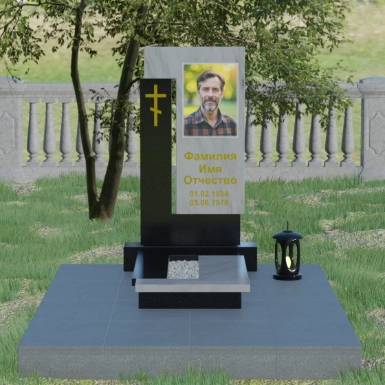 Комбинированный памятник с Г-образным элементом, мрамор Тассос, вид 2