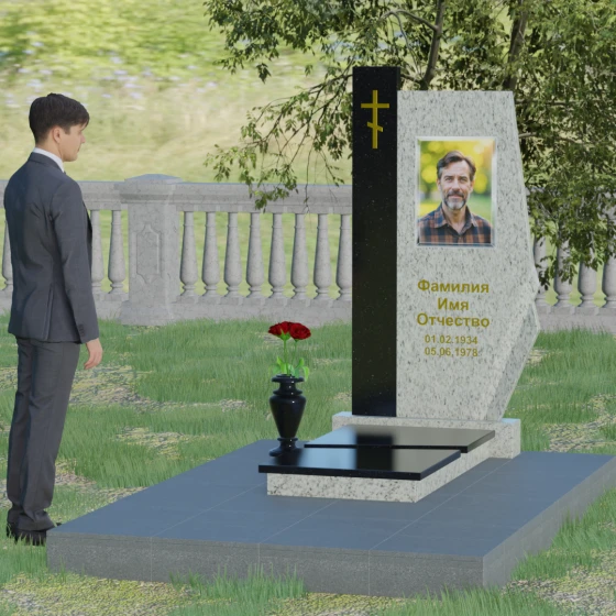 Комбинированный памятник с колонной из красного гранита, гранит Мансуровский, вид 3