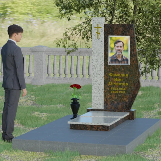 Комбинированный памятник с колонной из красного гранита, гранит Дымовский, вид 3