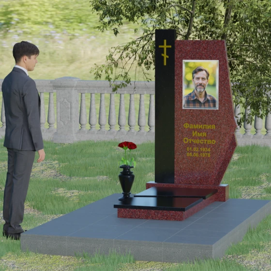 Комбинированный памятник с колонной из красного гранита, гранит Лезниковский, вид 3
