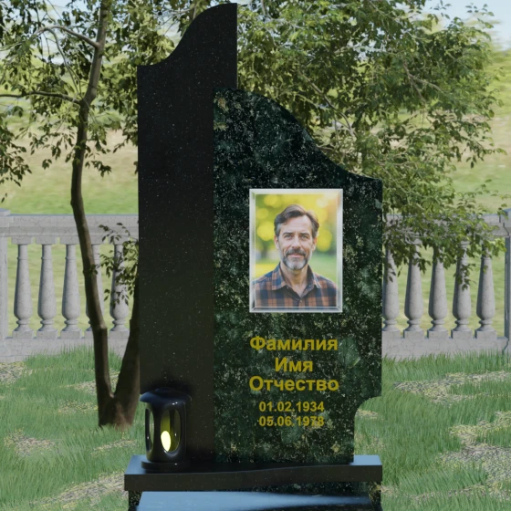 Комбинированный вертикальный светский памятник в Барнауле, гранит Балтик грин