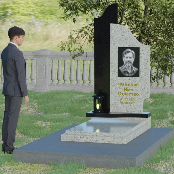 Комбинированный вертикальный светский памятник в Барнауле, гранит Мансуровский, вид 3