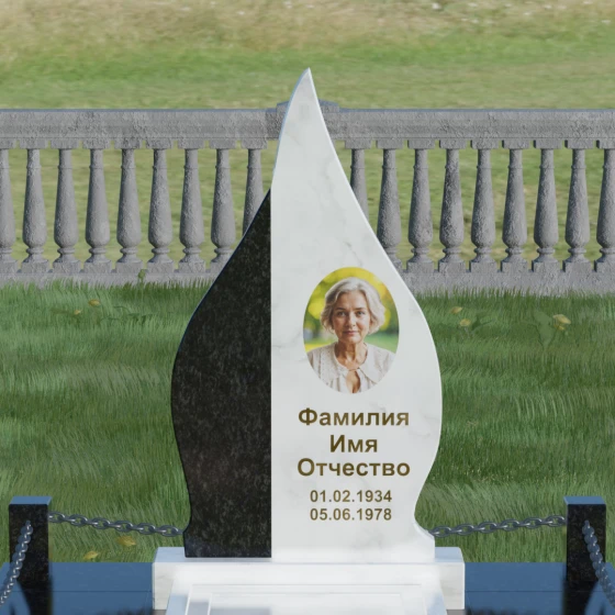 Вертикальный комбинированный памятник с комплексом в Омске, мрамор Тассос