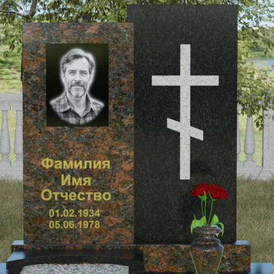 Православный комбинированный памятник с крестом в Салехарде, гранит Дымовский