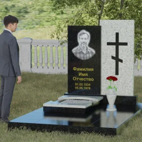 Комбинированный православный памятник с крестом - П022