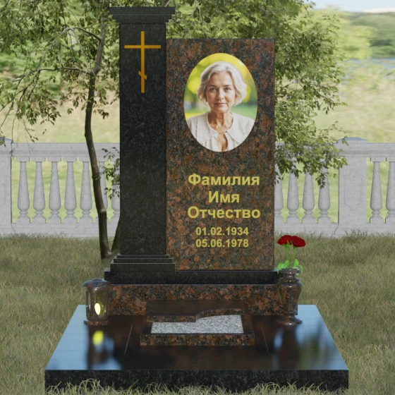 Гранитный православный вертикальный памятник с крестом в Калининграде, гранит Дымовский, вид 2