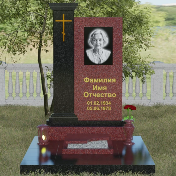 Гранитный православный вертикальный памятник с крестом в Калининграде, гранит Лезниковский, вид 2