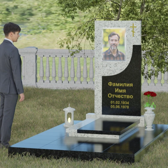 Вертикальный гранитный памятник с крестом в Челябинске, гранит Мансуровский, вид 4