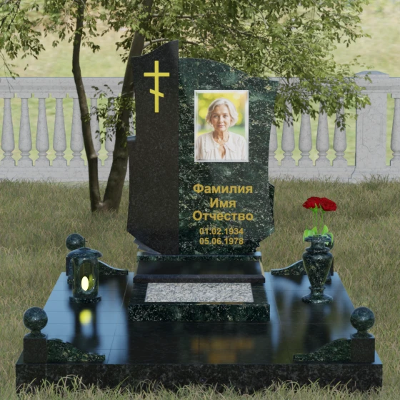 Мемориальный комплекс с волнообразным контуром, гранит Балтик грин, вид 2