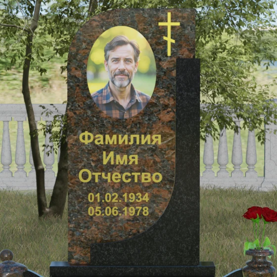 Гранитный памятник с крестом для одного в Новокузнецке, гранит Дымовский