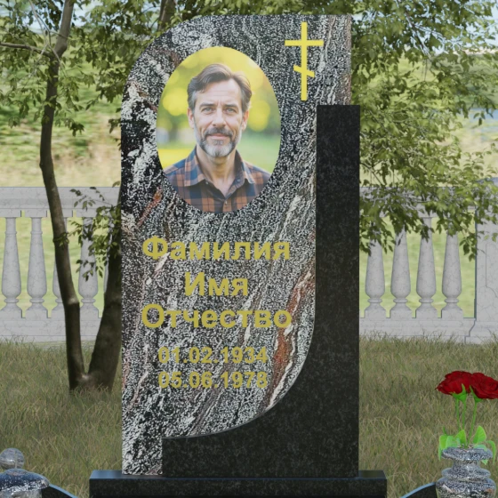 Гранитный памятник с крестом для одного в Новокузнецке, гранит амфиболит