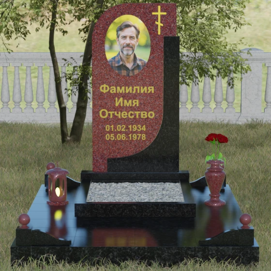 Гранитный памятник с крестом для одного в Новокузнецке, гранит Лезниковский, вид 2