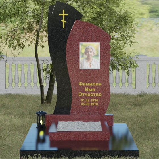 Комбинированный памятник с крестом в Воронеже, гранит Лезниковский, вид 2
