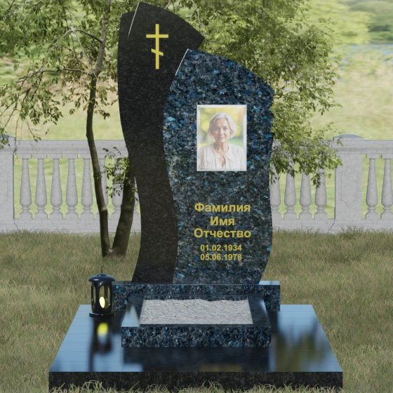 Комбинированный памятник с крестом в Воронеже, гранит Блю Перл, вид 2