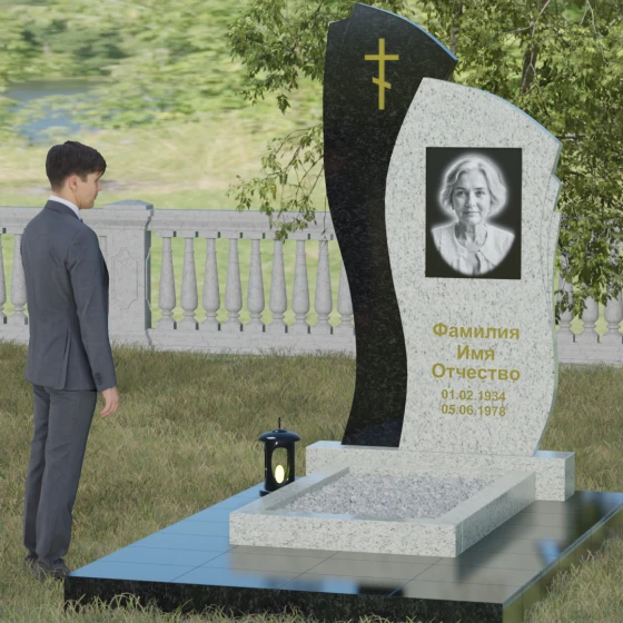 Комбинированный памятник с крестом в Воронеже, гранит Мансуровский, вид 4