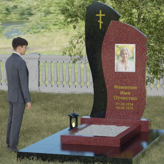Комбинированный памятник с крестом в Воронеже, гранит Лезниковский, вид 4