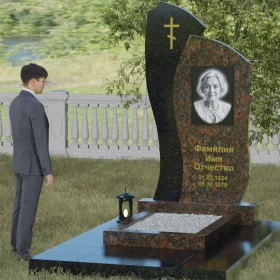 Комбинированный православный мемориал с крестом - П028