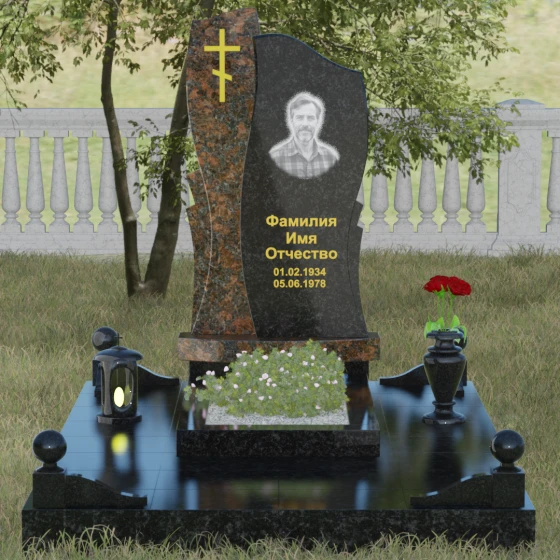 Вертикальная стела с волной и крестом, гранит Габбро-диабаз, вид 2