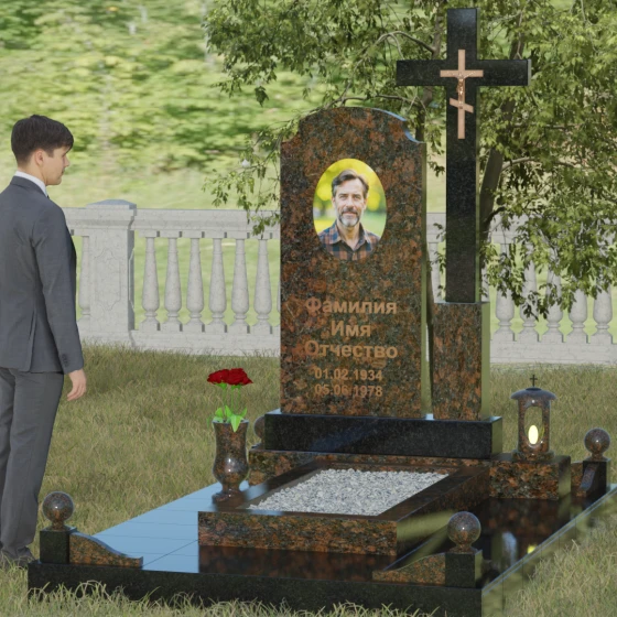 Гранитный вертикальный памятник с крестом во Владивостоке, гранит Дымовский, вид 4
