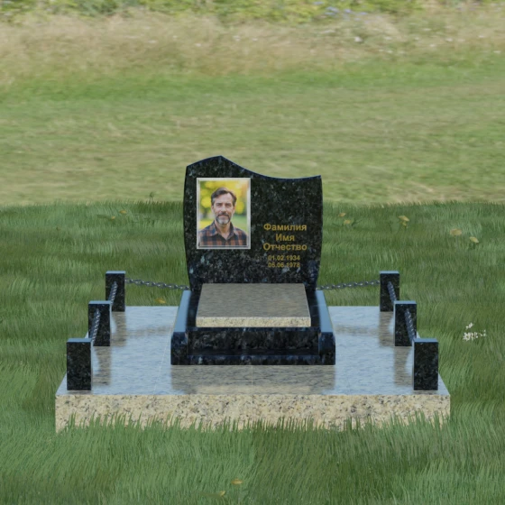 Вертикальный комбинированный светский памятник в Ставрополе, гранит Блю Перл, вид 2