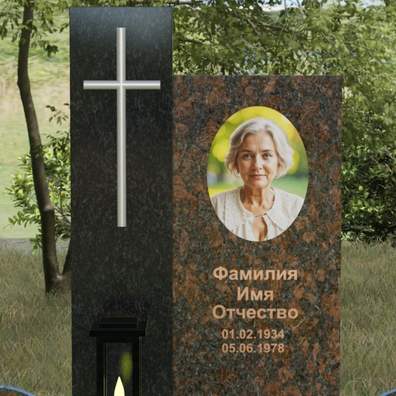 Православный комбинированный памятник с крестом во Владивостоке, гранит Дымовский