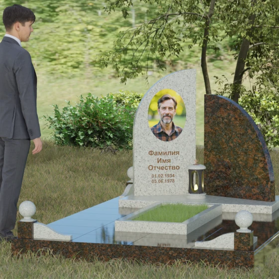 Светский комбинированный памятник вертикальный во Владивостоке, гранит Мансуровский, вид 4