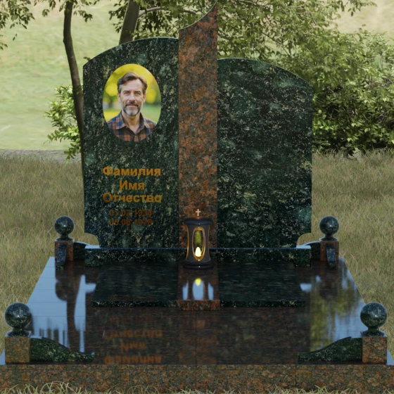 Светский вертикальный гранитный памятник во Владивостоке, гранит Балтик грин, вид 2