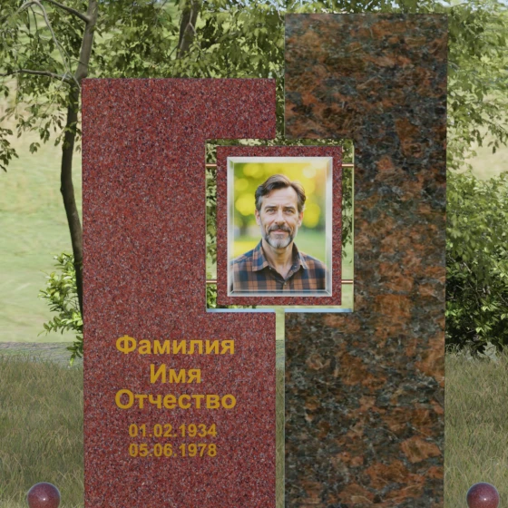 Светский комбинированный вертикальный памятник в Хабаровске, гранит Лезниковский