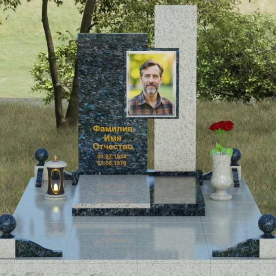 Многоуровневый гранитный памятник, гранит Блю Перл, вид 2