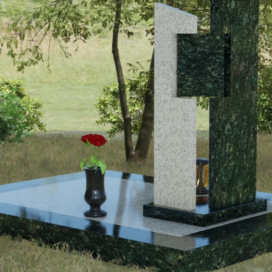 Вертикальный комбинированный светский памятник в Рязани, гранит Балтик грин, вид 3