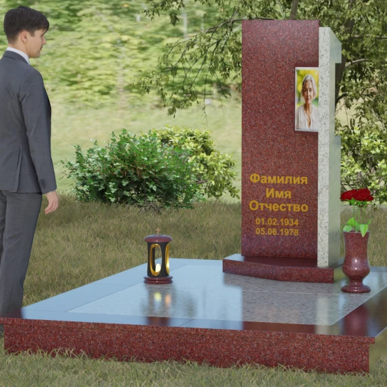 Вертикальный комбинированный светский памятник в Рязани, гранит Лезниковский, вид 4