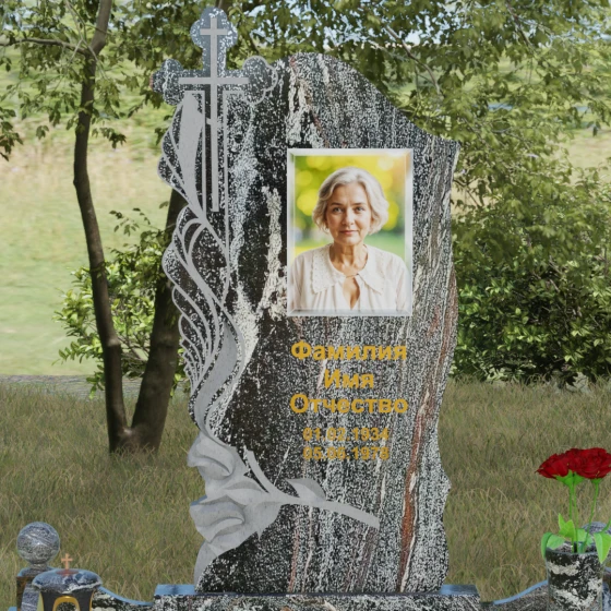 Православный комбинированный памятник с крестом в Белгороде, гранит амфиболит