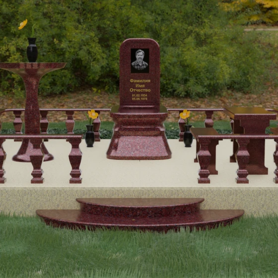 Гранитный мемориал со скругленной стелой, гранит Лезниковский, вид 2, в Якутске