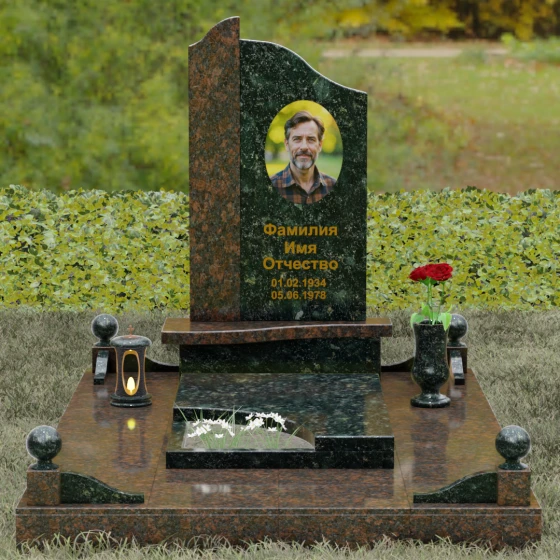 Светский комбинированный памятник во Владивостоке, гранит Балтик грин, вид 2