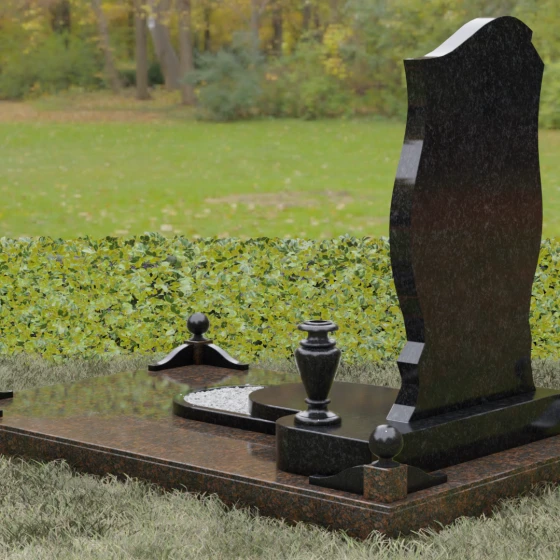 Мемориал с объемной драпировкой и волной из камня, гранит Габбро-диабаз, вид 3