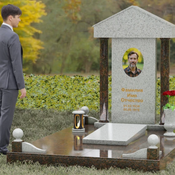 Светский комбинированный вертикальный обелиск в Барнауле, гранит Мансуровский, вид 4