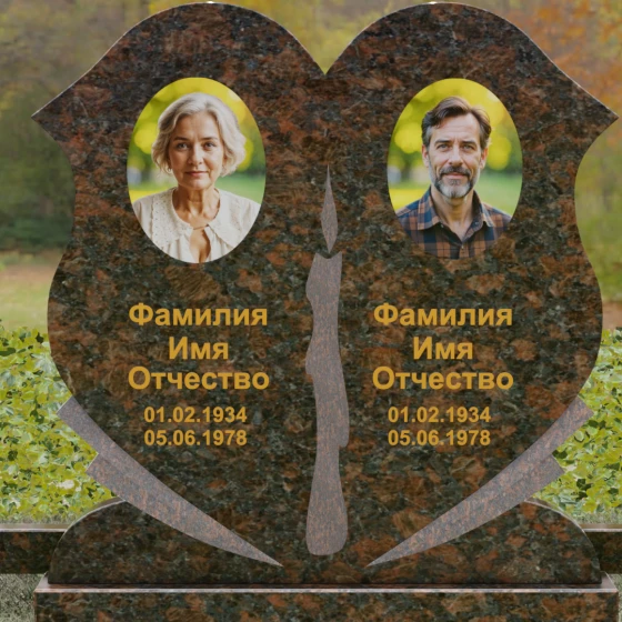 Горизонтальный гранитный памятник на двоих в Рязани, гранит Дымовский
