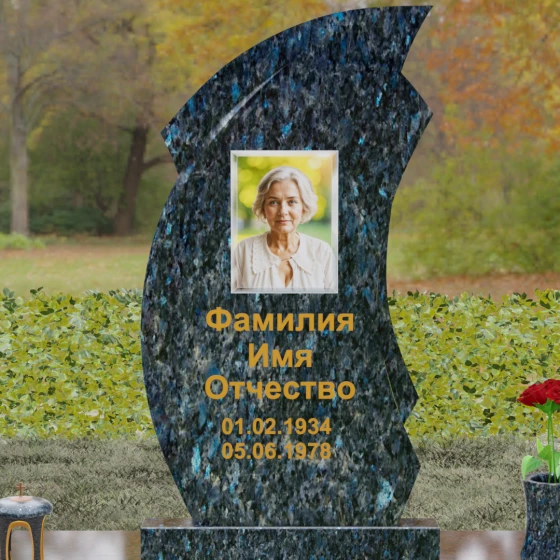 Гранитный вертикальный памятник светский в Салехарде, гранит Блю Перл