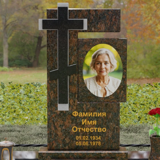 Комбинированный православный памятник с крестом в Рязани, гранит Дымовский