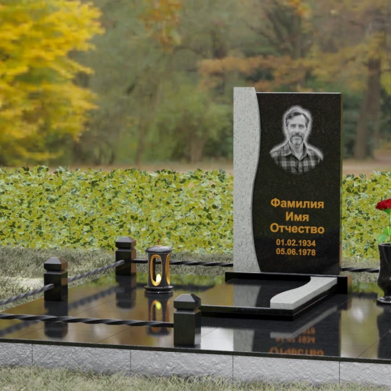 Гранитный вертикальный памятник для одного в Новосибирске, гранит Габбро-диабаз, вид 4