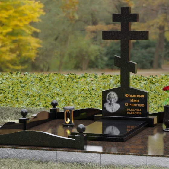 Мемориальный комплекс с восьмиконечным крестом, гранит Габбро-диабаз, вид 4, в Якутске