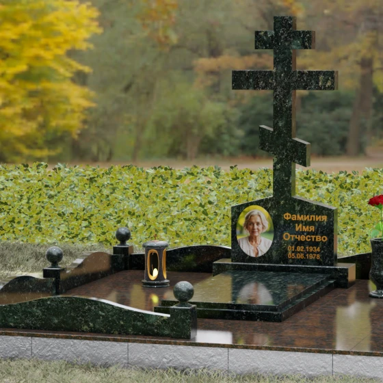 Мемориальный комплекс с восьмиконечным крестом, гранит Балтик грин, вид 4, в Якутске
