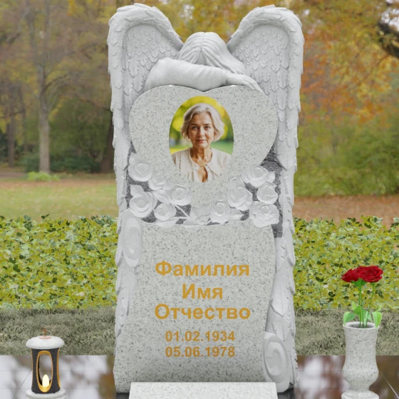 Памятник с фигурой скорбящего ангела, гранит Мансуровский