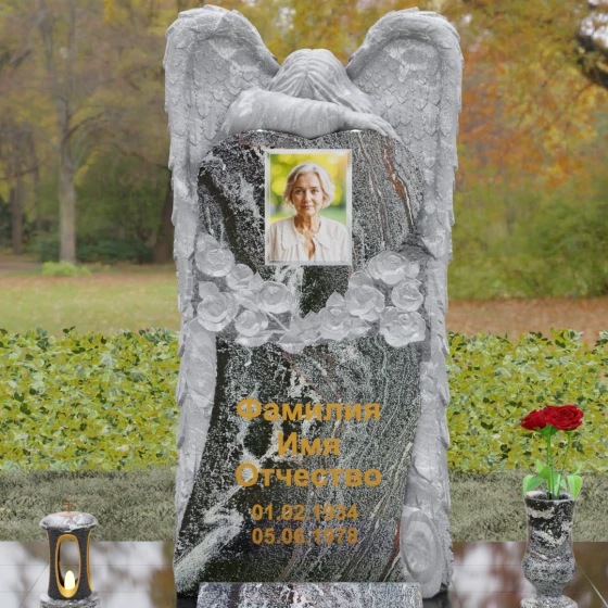 Памятник с фигурой скорбящего ангела, гранит амфиболит