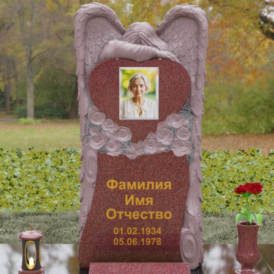 Памятник с фигурой скорбящего ангела, гранит Лезниковский